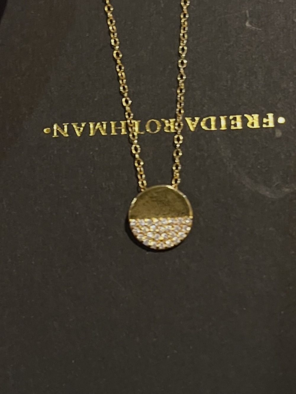 Freida Rothman Gold Pave Half-Moon Pendant Necklace - Sterling and Gold plated